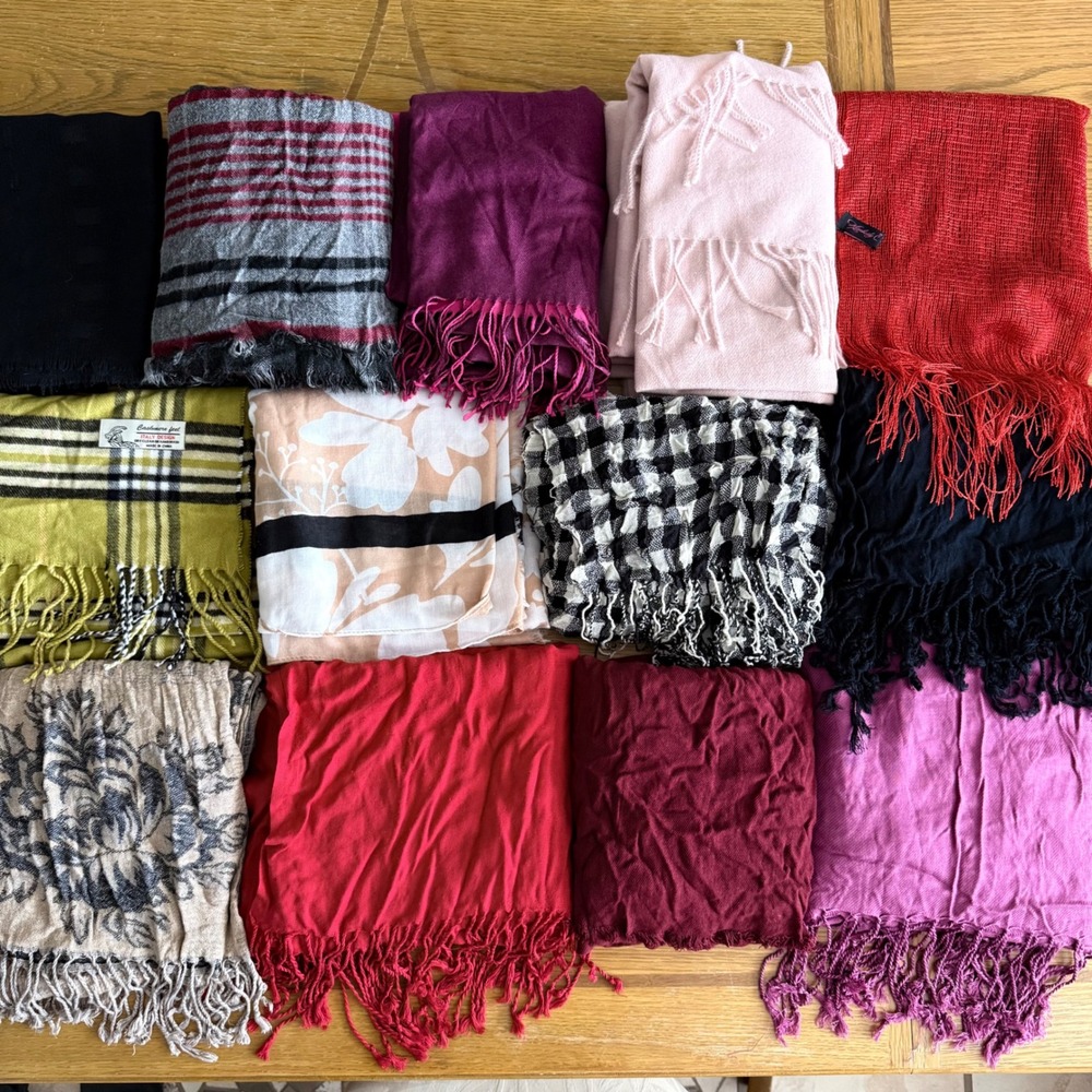 Womens Winter Scarf Lot 13 Pieces Knit Fringe Plaid Wrap Bundle